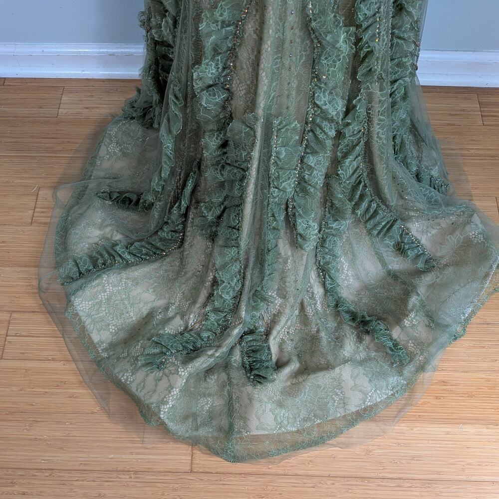 Vintage Terani Prom Dress Maxi Gown 4 Green Ruffle Fairy Princess Sleeve Evening - Picture 11 of 16